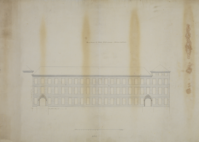 217045 Opstand van de voorgevel van het ontwerp voor een nieuwe vleugel langs de Kromme Nieuwegracht als uitbreiding ...